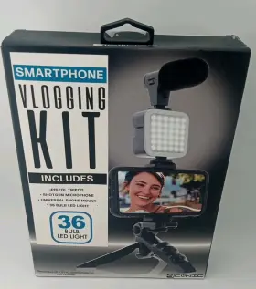 Aconic 849813038011 Smartphone Vlogging Kit Black Pistol Tripod Microphone Led White Light-new