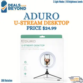 Aduro 849813030558 U Stream Desktop 10 Inch Led Ring Light With Tripod Stand And Phone Holder