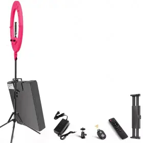 Ahfiwaso 313021410476 18 Inch Pink Ring Light With 55w 6700k Dimmable Led Remote Control Tripod Stand S