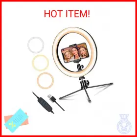 Aixpi 313035773758 Dimmable Desk Makeup Led Ring Light 10 Inch With Tripod Stand And Phone Holder For Liv