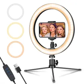 Aixpi 682141900724 Dimmable Desk Makeup Led Ring Light 10 Inch With Tripod Stand And Holder For Live S