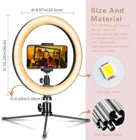 Aixpi 696567514014 Dimmable Desk Makeup Led Ring Light 10 Inch With Tripod Stand And Phone Holder For 3 #2