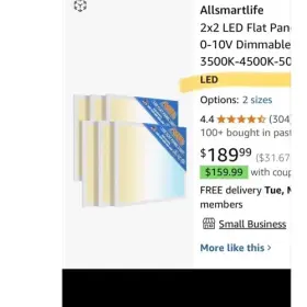3000k-3500 Allsmartlife 2x2 Led Flat Panel Light 6-pack 0-10v Dimmable 5cct