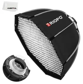 Ambitful 783919128859 25.6inch Portable Metal Octagon Softbox With Honeycomb Grid Silver Compatib