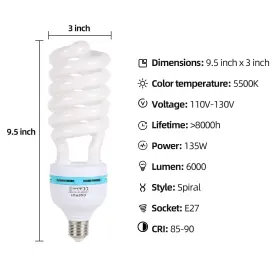 Aqirui 752014374713 2 X 135w Photography Light Bulb 5500k E27 Socket Cfl Softbox For Photogr #3