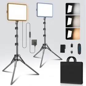 Asr-15whtde Arsoer 2-pack Led Photography Lighting Kit 15w Bi-color Video Light 2800-6500k