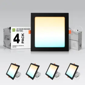 A-jbs-8d20ac-bk-4p Asd 4 Pack Led Square Recessed Lighting 8 Inch 5 Cct 2700k-5000k Cri90 20w