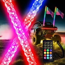 Beatto 604220591623 2pcs 3ft 0.9m Rf Remote Control Rgb Led Whips Light With Dacning/chasing