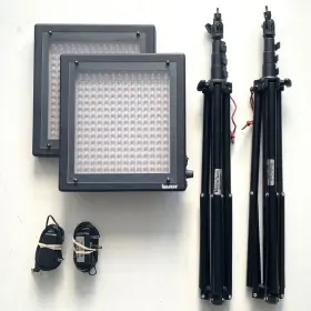 Led-500kl Bescor Twin Dimmable Led Studio Lights In Portabrace Bag With Stands