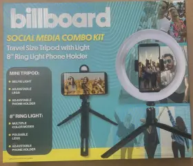 Billboard 680988247330 New Social Media Combo Kit Tripod 8 Inch Ring Light Phone Holder
