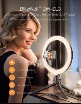 Bw-sl3 Blitzwolf 10.2 Inch Selfie Ring Led With Tripod Phone Mount And Remote Shutter #2