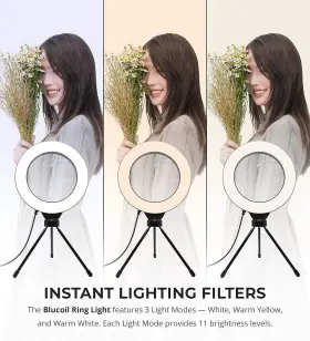 Rng-lght-trpd-6in Blucoil 6 Inch Dimmable Selfie Ring Light With Desk Tripod Stand For Photography #2