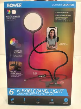 Bower Wa-rgb6flx 6 Inch Flexible Led Panel Light With Phone Mount And Clamp New