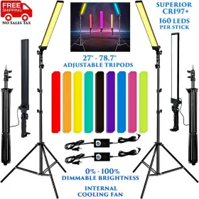 Branded 445038210299 Video Photo Studio Led Lights Kit Wand Stick Tripod Stands Color Filters