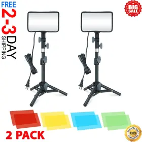 52012 Branded 2 Pack Led Video Light Photography Lighting Kit With Tripod And Colored Filters