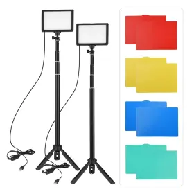 Branded01 445007087037 2 Pack Led Video Light Kit Dimmable 5600k Usb 120 With Adjustable Tripod Sta