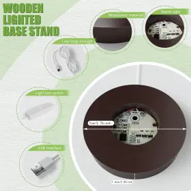 Branded01 711181140408 Wood Led Light Base For Acrylic Resin Crystal Glass Art 7 Color Cycle Usb Cr #2