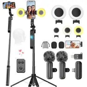 Brdoogu Az001a Phone Tripod With Light 2 Pack Lavalier Mic 71 Inch Extendable Auto Face Tracki