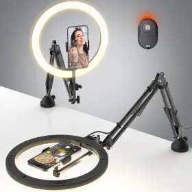 M07b-us Cacencan Upgrade Ring Light Overhead Phone Mount 12 Inch Circle Led Desk With C