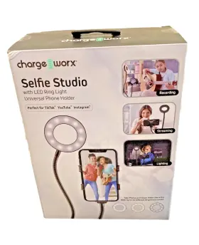 Chargeworx 643620016701 New Selfie Studio Streaming Led Ring Light Flexible Arm Phone Holder