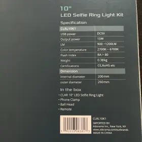 Clar 192223083813 Led Selfie Ring Light With Cell Clamp And Remote 10 Inch #2