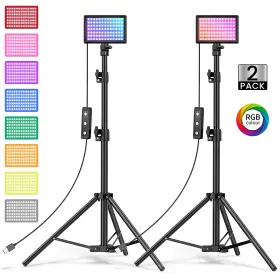 Cshidworld 744110209686 Led Video Light Kit 2-pack Dimmable Usb Remote Tripod And Filters