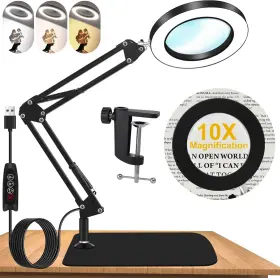 Dagirt 445010617610 10x Magnifying Glass With Light And Stand Dimmer Adjustable Swing Arm 2-in-1