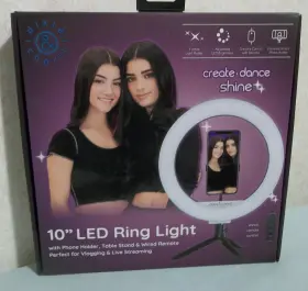 Dixie & Charli 810004071575 And 10 Inch White Led Ring Light Stand Phone Holder Selfie