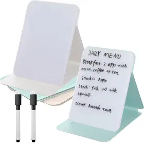 Dunzoom-04280428 Dunzoom 2 Pcs Small Glass Desktop Whiteboard With Reversable Stand 8 X 6 Inch Mini Dr