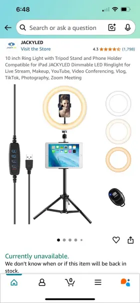 Us-lg052 Elecwish 10-inch Ring Light With Cellphone Tripod 59-inch Stand For Desk And Phone