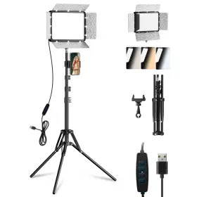 Em-l15-1 Emart Led Video Light Kit With Phone Holder And Barndoor 2800-7000k Dimmable Studio