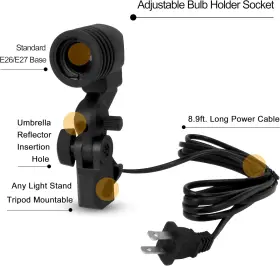 Em-lh-2 Emartinc Emart Light Bulb Stand E26 / E27 Ac Socket Lamp Holder With Umbrella Ph #2