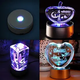 Estink 744759706058 7 Led Light Stand Base Colorful Rotating Crystal Display Holde #2