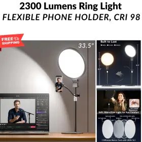 B095741kk Evershop 2300 Lumens Ring Light With Stand For Desk Laptop Streaming Cri 98 Zoom