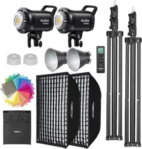 3439 Godox Led Video Light Kit 2pack Continuous Set Square Grid Softbox