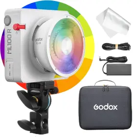 Ml100r Godox 663992148282 110w Rgb Led Video Light With Interchangeable 15 Reflector/1800-1000