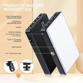Cv147480 Gowlax Led Video Soft Light Panel Phography 120 Lights 5000mah Color Filters #3