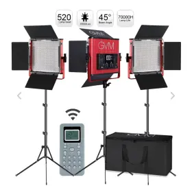 520-ls-r Gvm New Bi-color Led 3-panel Kit Set Red Barndoor Diffuser Carry Bag 520ls-r