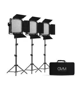 Gvm Great Video Maker 345932564214 3 Pack Led Lighting Kits Bi-color Variable 2300k 6800k With Digita