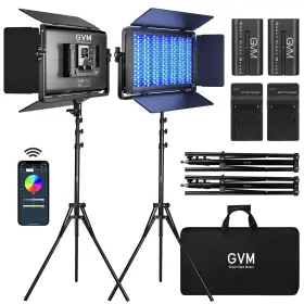 Gvm-sc13-1500d-2l-kit123 Gvm Great Video Maker 1500d Rgb Led Light With Battery 75w Lighting Kit Bluet