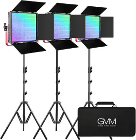 Gvm-1200d-3l Gvm 1200d 50w Bi-color Rgb Studio Soft Led Panel 3-light Kit #gvm-1200d-3l
