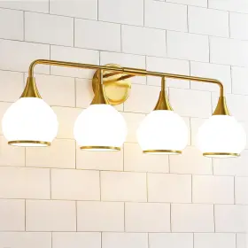 Hahzt 763854020630 Brass Gold Bathroom Light Fixtures 4lights Vanity Lights With Milky White