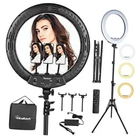 Kn-18c Inkeltech 18 Inch Ring Light With Tripod Stand And 3 Phone Holders Dimmable Led Black