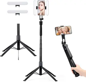 H168 Iocaka 70 Inch Selfie Stick Tripod Quadrapod Onboard Light Extendable 3 Black