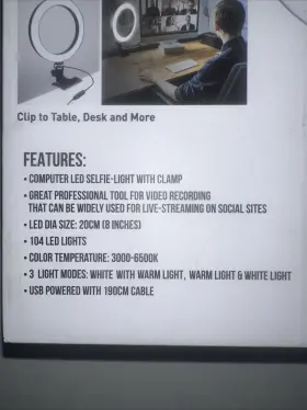 Itek 841133117933 Computer Led 8 Inch Selfie Light With Clamp-new In Box Sealed #3