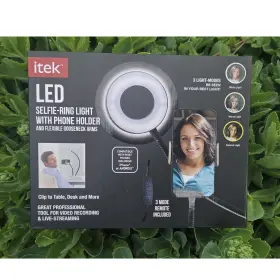 Itek Usr-61800 Led Selfie Ring Light With Phone Holder Flexible Gooseneck Arms Usb