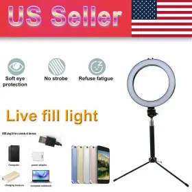 Jahyelec 884900607176 8 Inch Led Ring Light With Tripod Stand And Cell Phone Holder Dimmable Makeup Lighting