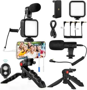 Kalofaye 726084960060 Vlogging Kit For Iphone Android With Tripod Mini Led Video Light Card