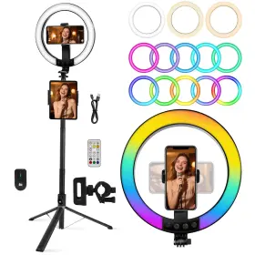 D00056 Kalofaye 10 Inch Ring Light With Stand 74ftft Tall And Phone Holder Rgb Full Color Modes Selfi