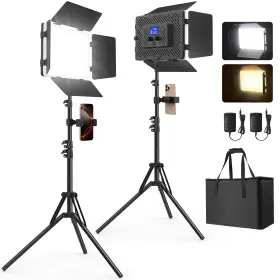 Ksv13 Kmasic 2 Pack Led Video Light Kit With Stand Photography Panel Built-in 8000m
